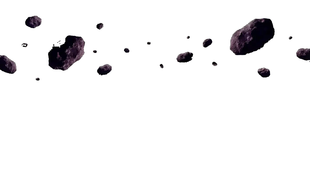 Asteroid field drifting through deep space, atmospheric overlay